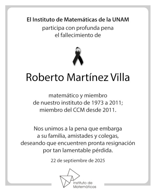 El Instituto de Matemáticas lamenta el fallecimiento de Roberto Martínez Villa